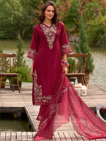 Women Floral Embroidered Kurta with Trousers & Dupatta