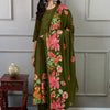 Indyancart IE Women Floral Printed Regular Beads and Stones Pure Cotton Kurta with Trousers & With Dupatta