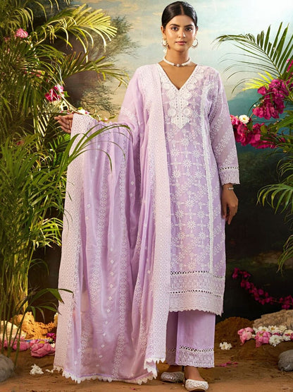 Women Ethnic Motifs Embroidered Regular Chikankari Pure Cotton Kurta with Trousers & With Dupatta