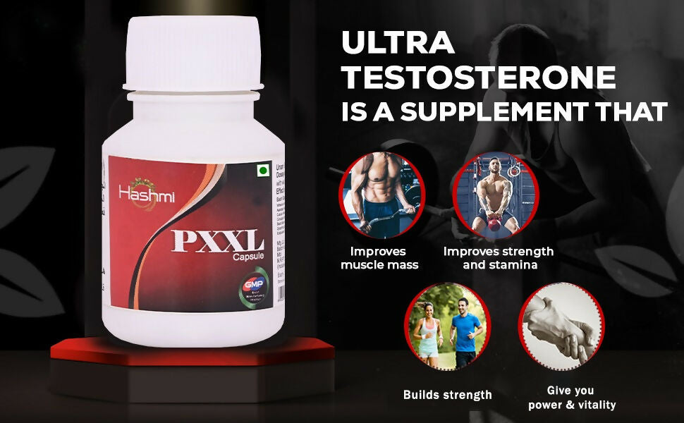 Hashmi PXXL Capsules for Men, Unani herbal capsules showing the capsule packaging with branding and label details.