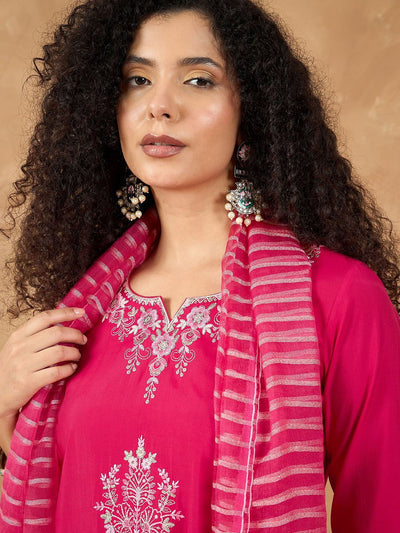 Indyancart VA Women's Ethnic Motifs Embroidered Kurta with Trouser & Dupatta