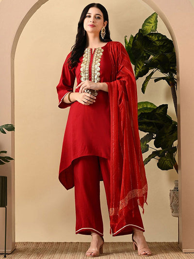 Indyancart SN Women's Embroidered Keyhole Neck Bell Sleeves Kurta & Palazzos Set with dupatta