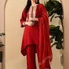 Dhiyona SN Women's Embroidered Keyhole Neck Bell Sleeves Kurta & Palazzos Set with dupatta