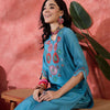 Dhiyona SN Women's Floral Yoke Design Notch Neck Sequinned Straight Kurta With Trouser