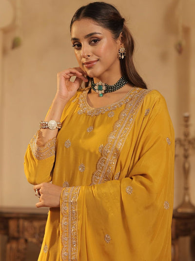 Indyancart IE Women Ethnic Motifs Embroidered Regular Sequinned Kurta Set With Dupatta