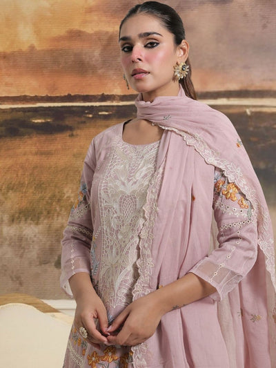 Indyancart IE Women Ethnic Motifs Embroidered Regular Thread Work Pure Cotton Kurta with Trousers & With Dupatta