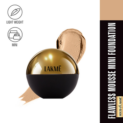 Lakme Xtraordin Airy Mattreal Mousse beige honey face primer in a sleek container with the product name visible.
