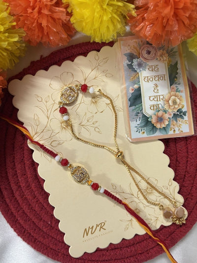 Indyancart Set Of 2 Artificial Stones & Beads Swastik Bhaiya Bhabhi Rakhi With Roli Chawal