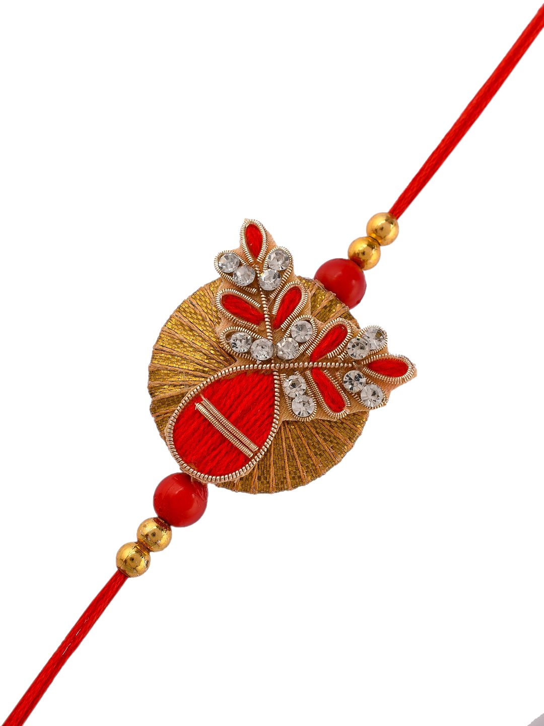 Anouk Red Beaded Rakhi With Roli Chawal & Greeting Card