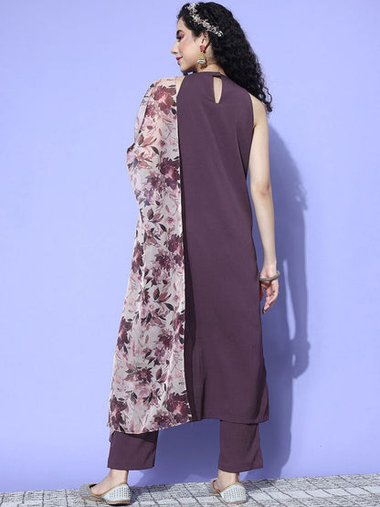 Indyancart VA Women's Regular Silk Crepe Kurta with Trousers & With Dupatta