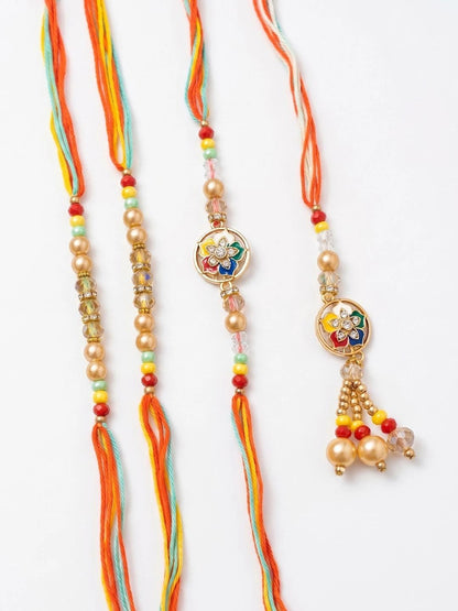 Anouk Set Of 4 Artificial Beads Family Pack Thread Rakhi With Roli Chawal Chandan Mishri