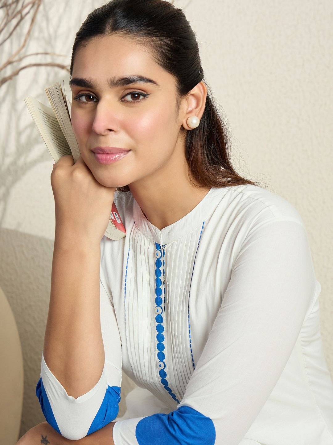 Dhiyona IE Printed Pure Cotton Mandarin Collar Neck Top With Trousers Co-Ords