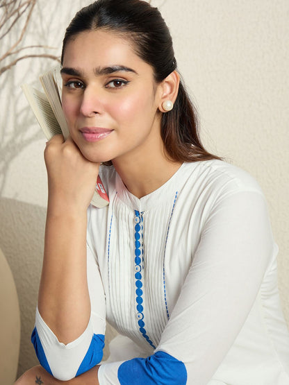 Dhiyona IE Printed Pure Cotton Mandarin Collar Neck Top With Trousers Co-Ords
