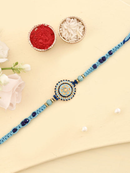 Anouk Enameled Beaded Thread Rakhi With Roli Chawal & Greetings Card