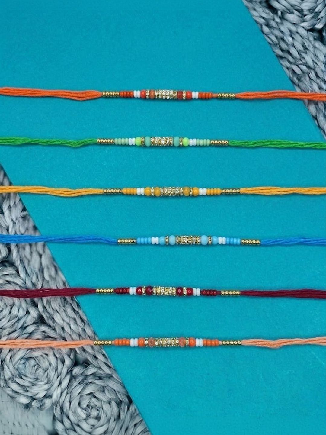 Anouk Set Of 6 Multi Artificial Beads Thread Rakhi With Roli Chawal Chandan Mishri