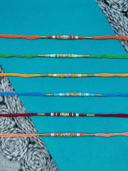 Anouk Set Of 6 Multi Artificial Beads Thread Rakhi With Roli Chawal Chandan Mishri