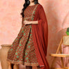 Dhiyona SN Women's Floral Printed Pure Cotton Round Neck Anarkali Kurta With Trouser And Dupatta