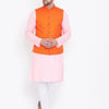 Men's Pink Cotton Blend Straight Jacket  Kurta and Pyjama Set