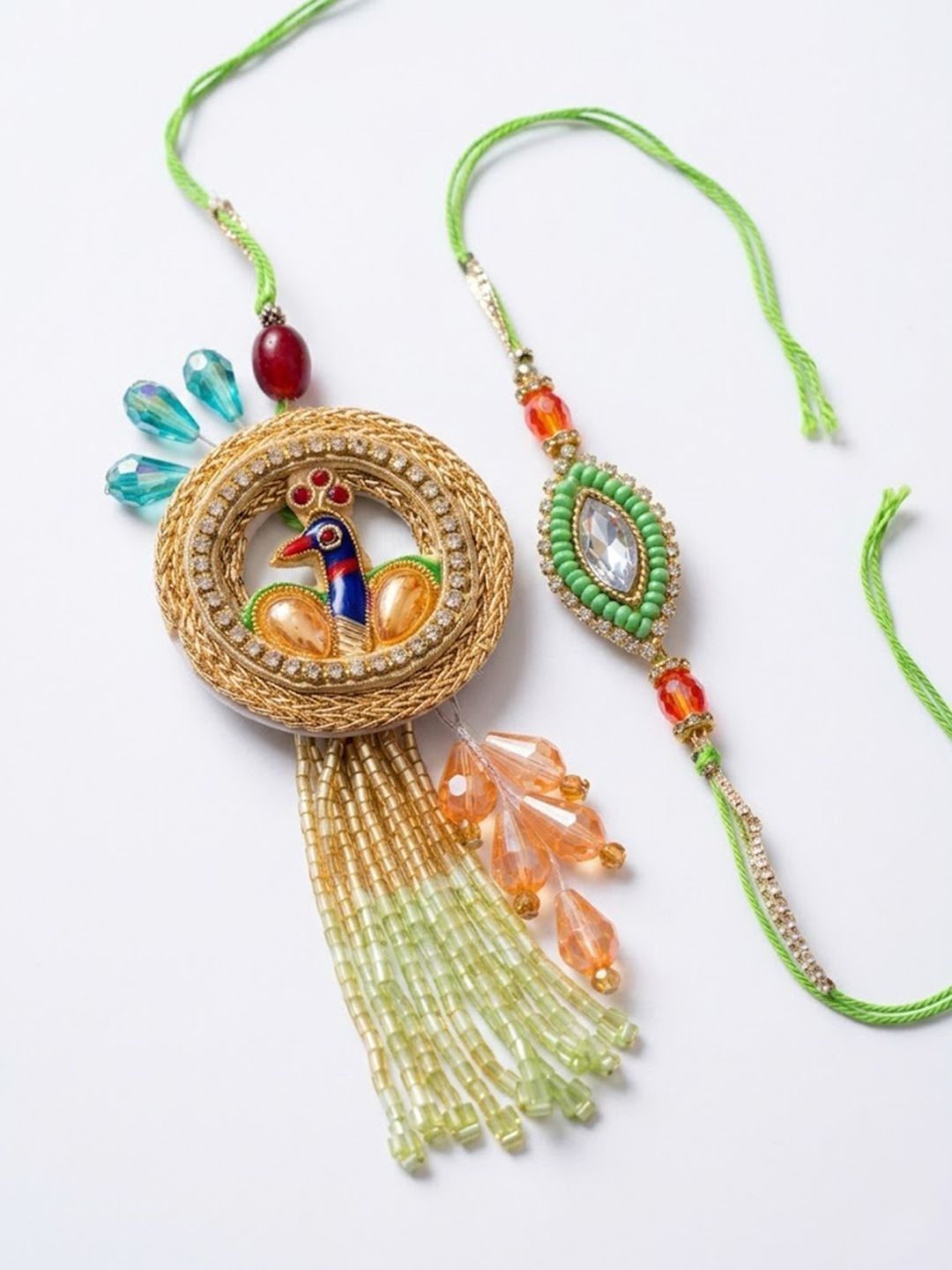 Anouk Set Of 2 Artificial Stones Designer Bhaiya Bhabhi Rakhi With Roli Chawal Chandan