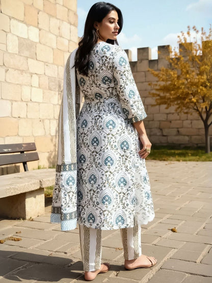 Women Ethnic Motifs Printed Cotton Kurta with Trousers & Dupatta