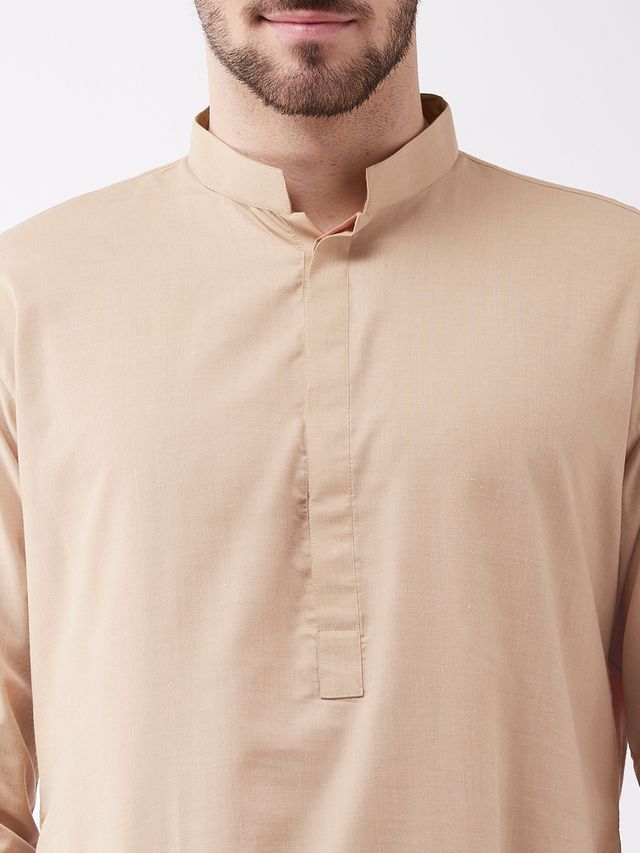 Men's Chiku Cotton Blend Straight Kurta Pyjama Set