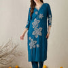 Dhiyona IE Floral Embroidered V-Neck Top With Trousers Co-Ords
