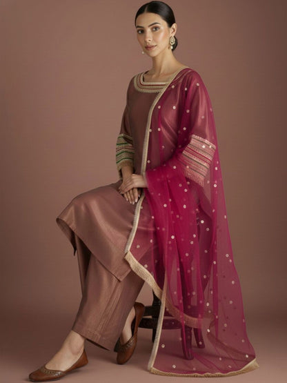 Indyancart VA Women Regular Thread Work Kurta with Palazzos & With Dupatta