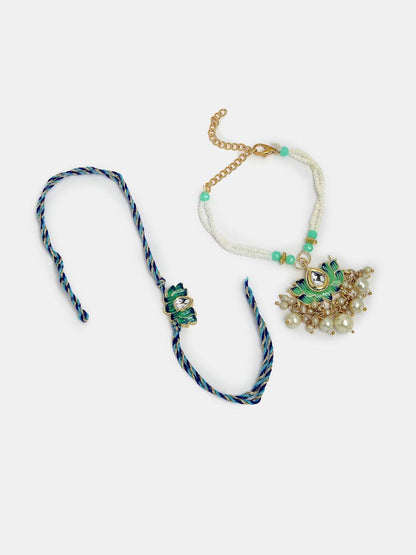 Anouk Kundan Studded And Beaded Lotus Shape Bhaiya Bhabhi Rakhis With Roli Chawal
