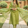 Dhiyona IE Ethnic Motifs Embroidered Thread Work Linen Kurta With Trousers & Dupatta