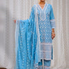 Indyancart IE Women Ethnic Motifs Embroidered Regular Thread Work Pure Cotton Kurta with Trousers & With Dupatta