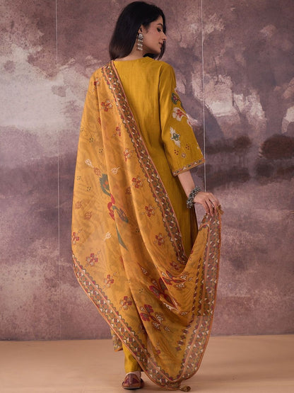 Ethnic Motifs Printed Straight Thread Work Kurta With Trousers & Dupatta