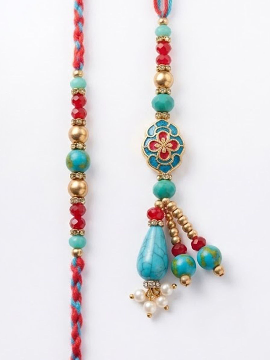 Anouk Set Of 2 Multicolor Artificial Beads Bhaiya Bhabhi Thread Rakhi With Roli Chawal
