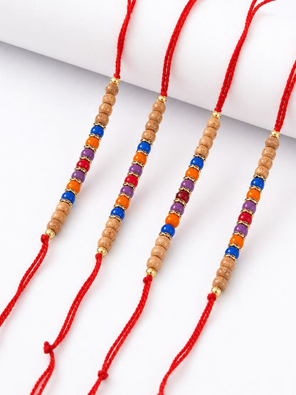 Anouk Set Of 4 Multicolor Circular Beads Studded Thread Rakhi With Roli Chawal Chandan