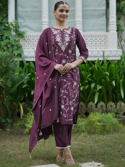 Dhiyona IE Women Floral Embroidered Regular Thread Work Kurta with Trousers With Dupatta