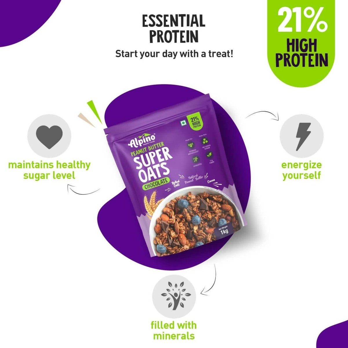 Alpino High Protein Super Rolled Oats Chocolate - Indyancart