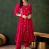 Dhiyona SN Women's Floral Embroidered Round Neck Sequinned Anarkali Kurta With Trousers