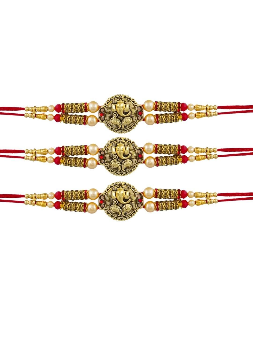 Anouk Set Of 3 Lord Ganesha Elegant Cotton Thread Rakhi