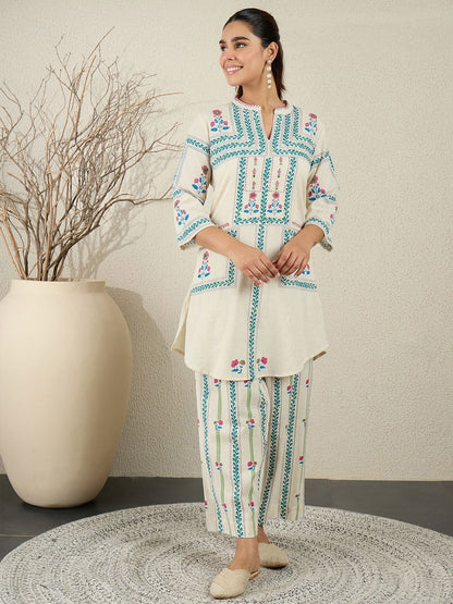 Dhiyona IE Printed Pure Cotton Top With Trouser Co-Ords
