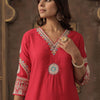 Dhiyona IE Floral Embroidered V-Neck Mirror Work Straight Kurta With Trousers