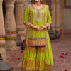 Dhiyona IE Floral Embroidered Sequinned Chinon Straight Kurta With Sharara & Dupatta