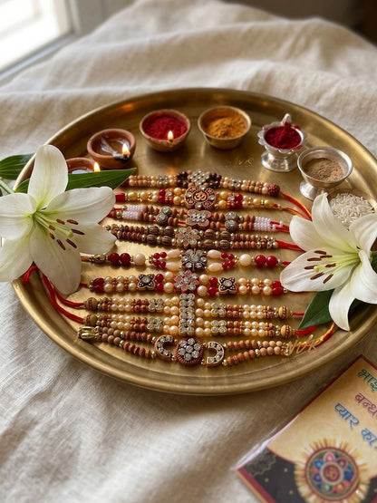 Anouk Set Of 10 Multicolor Designer Thread Rakhi With Roli Chawal Chandan Mishri