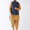 Men's Rose Gold Silk Blend Straight Jacket  Kurta and Dhoti Set