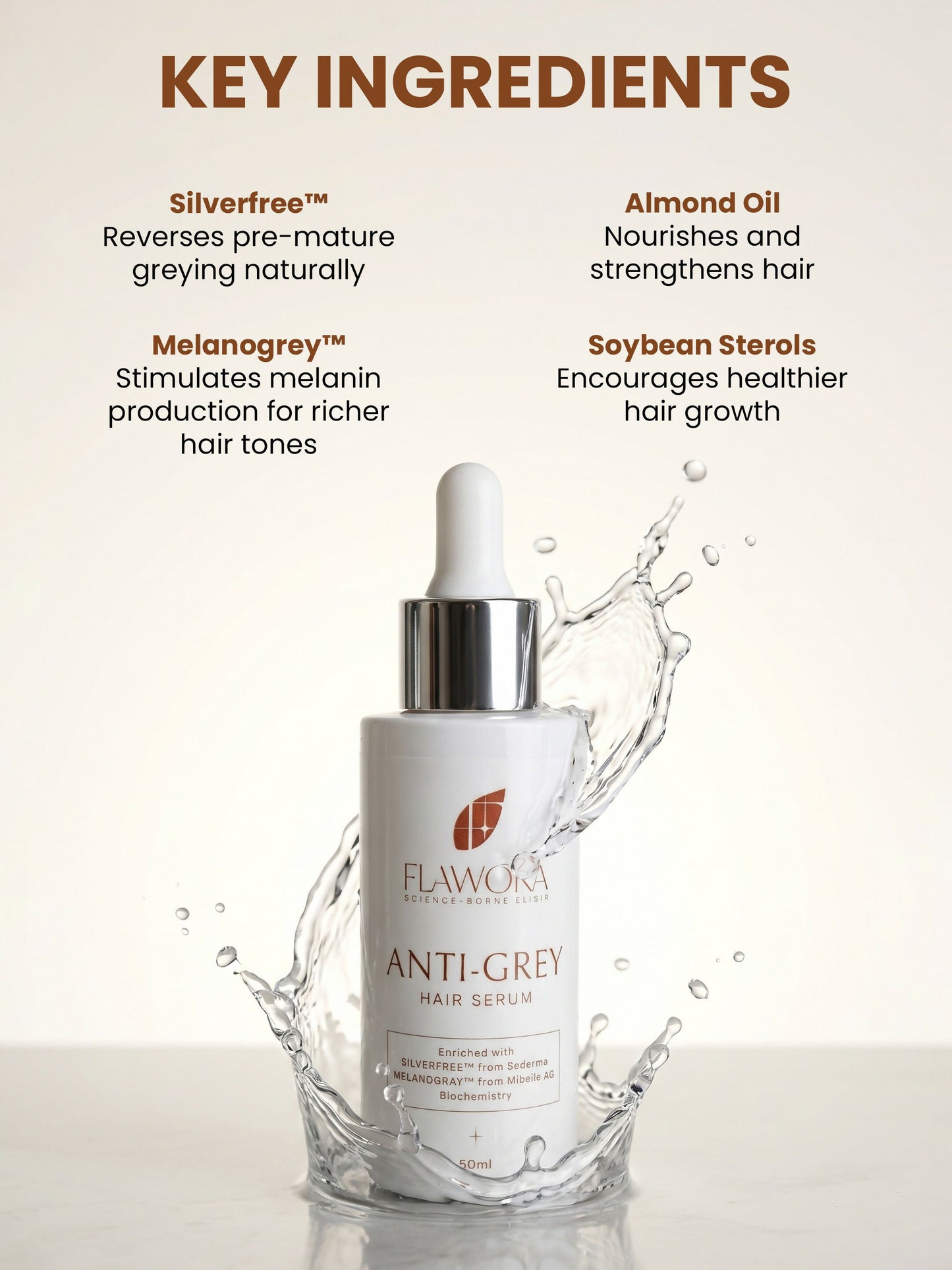 Flawora Set of Anti-Grey Hair Serum and Golden Glow Face Serum
