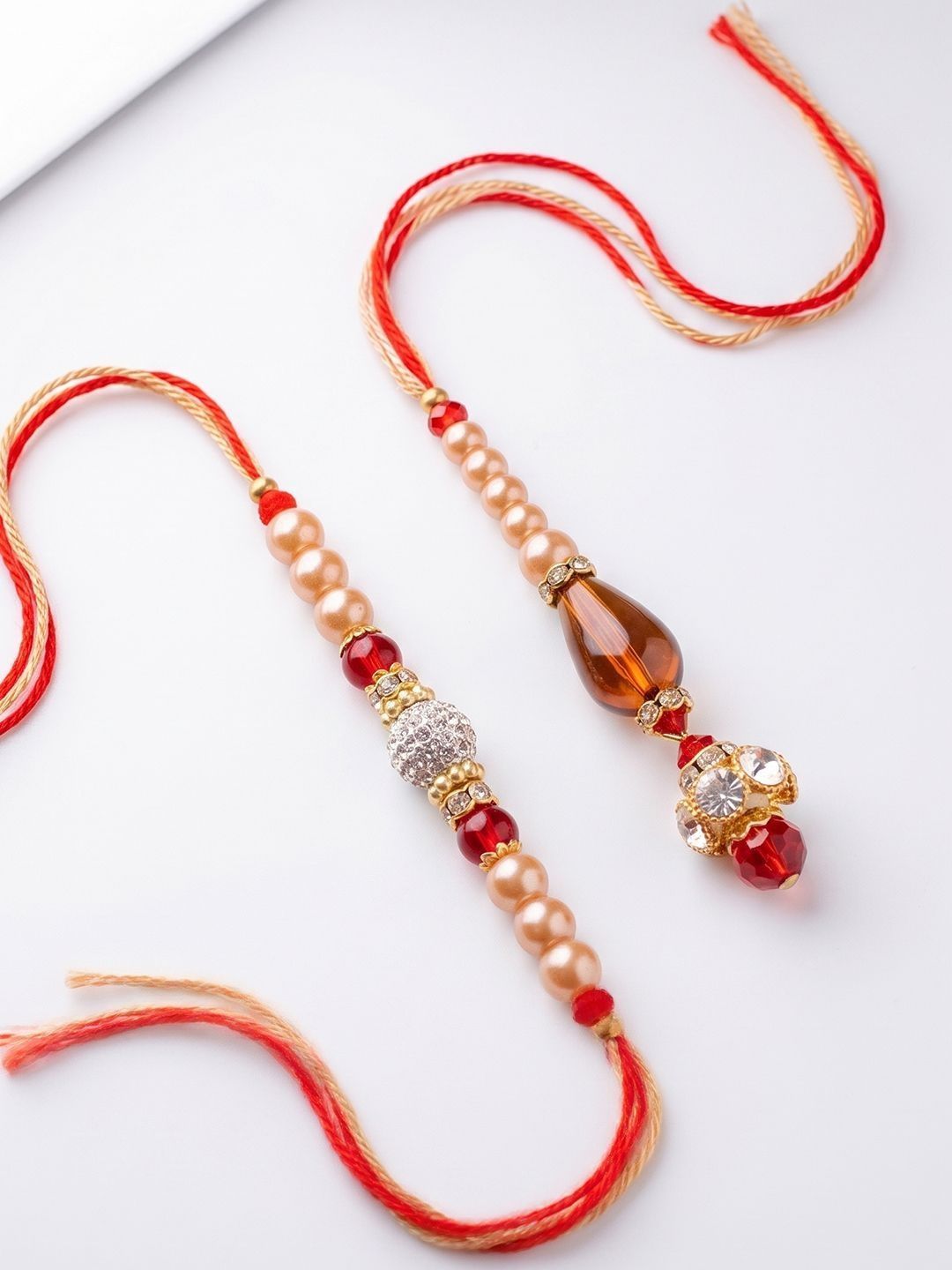 Anouk Set Of 2 Multicolor Artificial Stones & Beads Bhaiya Bhabhi Rakhi With Roli Chawal