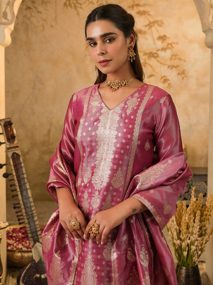 Women Ethnic Motifs Woven Design Kurta with Trousers & Dupatta