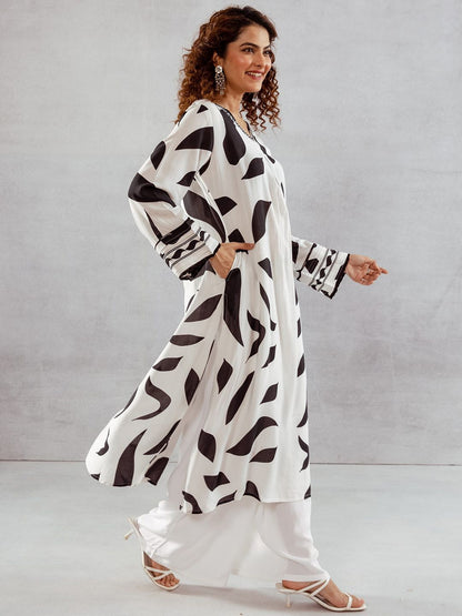 Dhiyona SN Women's Abstract Printed Beads and Stones A-Line Kurta with Palazzos Set