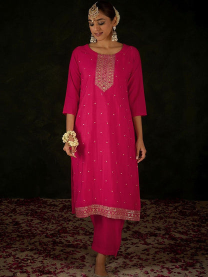 Women Ethnic Motifs Embroidered Regular Kurta with Trousers & With Dupatta