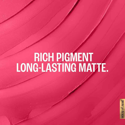 Lakme Forever Matte Lipstick in Pink Prom with French Rose Oil extracts, showing a vibrant pink lipstick applied on lips.