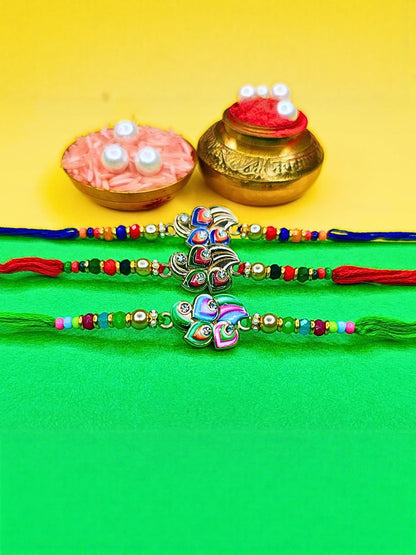 Anouk Set Of 3 Beaded Cotton Thread with AD Stones & Meenakari Designer Rakhi for Brother