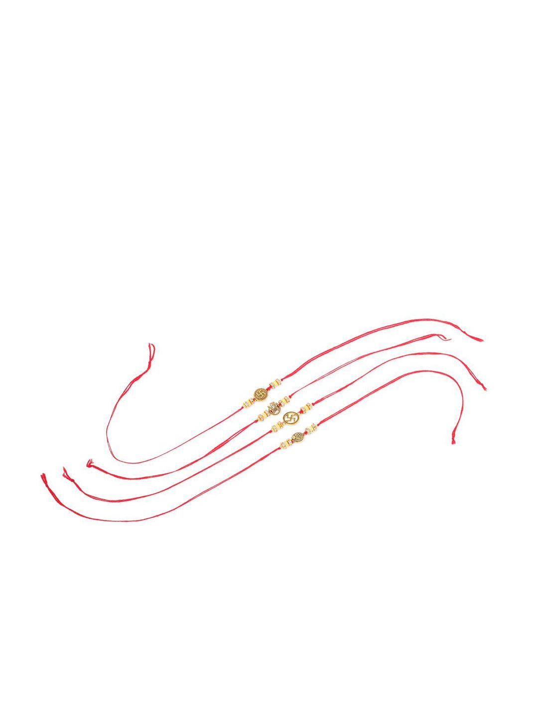 Anouk Set Of 4 Artificial Stones Studded & Beaded Swastik Thread Rakhis